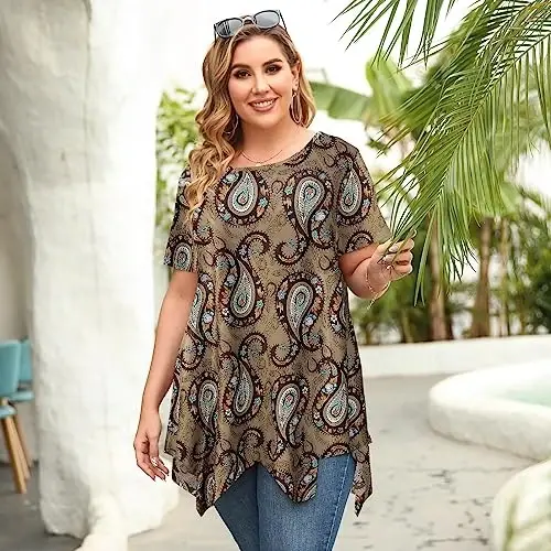 LARACE Short Sleeve Shirts for Womens Plus Size Tops Casual Summer Clothes Asymmetrical Tunic Blouses - 5