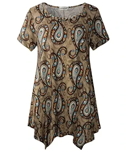 LARACE Short Sleeve Shirts for Womens Plus Size Tops Casual Summer Clothes Asymmetrical Tunic Blouses - LARACE