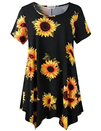 LARACE Short Sleeve Shirts for Womens Plus Size Tops Casual Summer Clothes Asymmetrical Tunic Blouses - LARACE