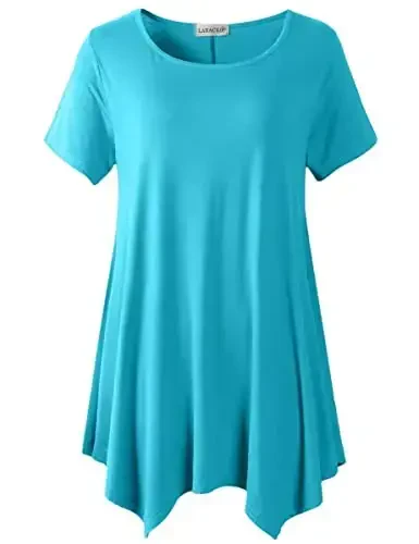 LARACE Short Sleeve Shirts for Womens Plus Size Tops Casual Summer Clothes Asymmetrical Tunic Blouses - LARACE