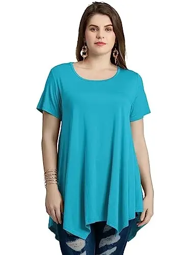 LARACE Short Sleeve Shirts for Womens Plus Size Tops Casual Summer Clothes Asymmetrical Tunic Blouses - LARACE (1)