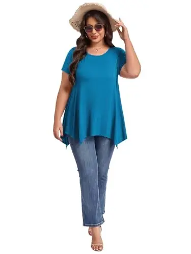 LARACE Short Sleeve Shirts for Womens Plus Size Tops Casual Summer Clothes Asymmetrical Tunic Blouses - 5