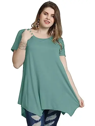 LARACE Short Sleeve Shirts for Womens Plus Size Tops Casual Summer Clothes Asymmetrical Tunic Blouses - 3