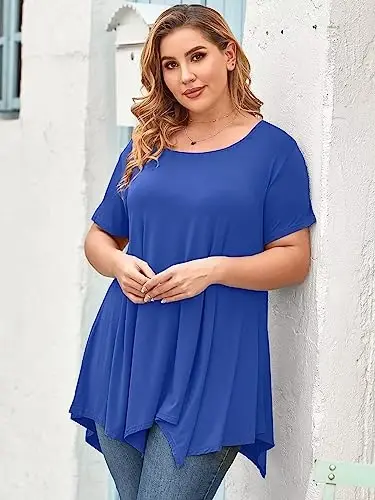 LARACE Short Sleeve Shirts for Womens Plus Size Tops Casual Summer Clothes Asymmetrical Tunic Blouses - 5
