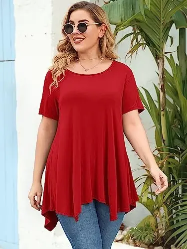 LARACE Short Sleeve Shirts for Womens Plus Size Tops Casual Summer Clothes Asymmetrical Tunic Blouses - 4