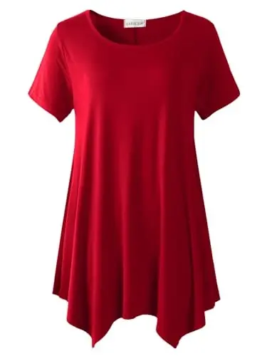 LARACE Short Sleeve Shirts for Womens Plus Size Tops Casual Summer Clothes Asymmetrical Tunic Blouses - 1