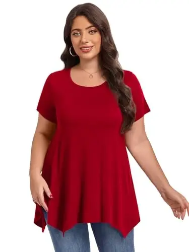 LARACE Short Sleeve Shirts for Womens Plus Size Tops Casual Summer Clothes Asymmetrical Tunic Blouses - 3