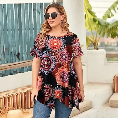 LARACE Short Sleeve Shirts for Womens Plus Size Tops Casual Summer Clothes Asymmetrical Tunic Blouses - 3