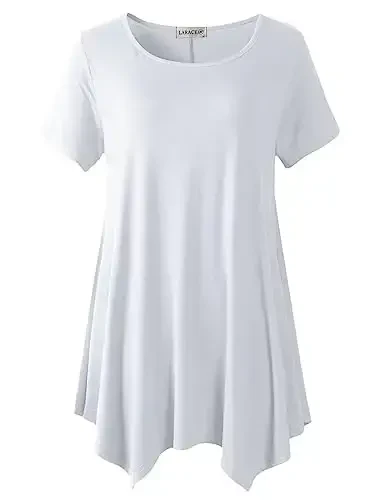 LARACE Short Sleeve Shirts for Womens Plus Size Tops Casual Summer Clothes Asymmetrical Tunic Blouses - 1