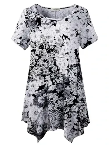 LARACE Short Sleeve Shirts for Womens Plus Size Tops Casual Summer Clothes Asymmetrical Tunic Blouses - LARACE