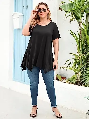 LARACE Short Sleeve Shirts for Womens Plus Size Tops Casual Summer Clothes Asymmetrical Tunic Blouses - 6
