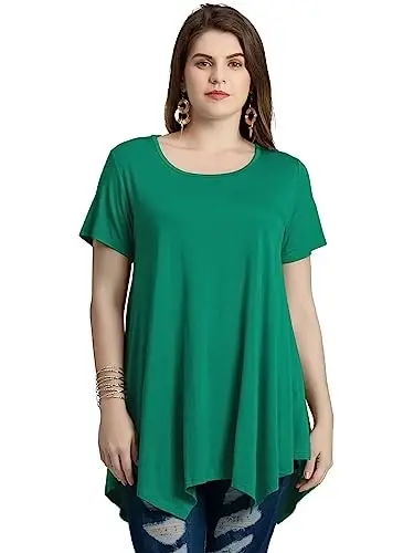 LARACE Short Sleeve Shirts for Womens Plus Size Tops Casual Summer Clothes Asymmetrical Tunic Blouses - LARACE (1)