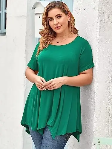 LARACE Short Sleeve Shirts for Womens Plus Size Tops Casual Summer Clothes Asymmetrical Tunic Blouses - 5
