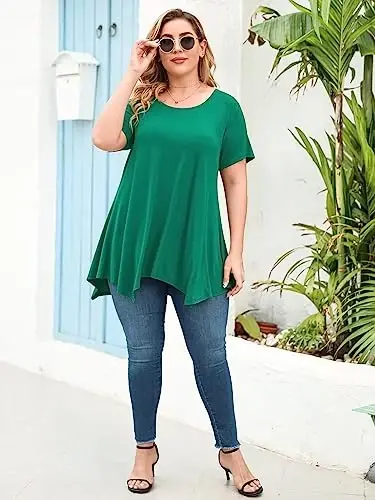 LARACE Short Sleeve Shirts for Womens Plus Size Tops Casual Summer Clothes Asymmetrical Tunic Blouses - 6