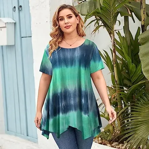 LARACE Short Sleeve Shirts for Womens Plus Size Tops Casual Summer Clothes Asymmetrical Tunic Blouses - 2