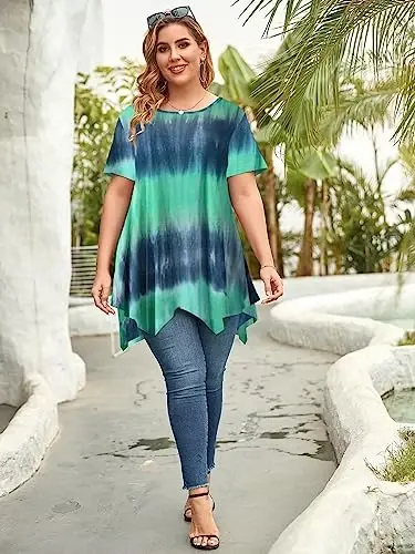LARACE Short Sleeve Shirts for Womens Plus Size Tops Casual Summer Clothes Asymmetrical Tunic Blouses - 6