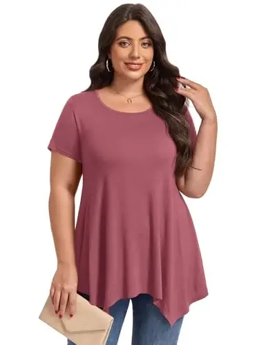 LARACE Short Sleeve Shirts for Womens Plus Size Tops Casual Summer Clothes Asymmetrical Tunic Blouses - 2