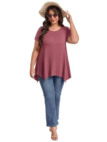 LARACE Short Sleeve Shirts for Womens Plus Size Tops Casual Summer Clothes Asymmetrical Tunic Blouses - 5