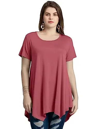 LARACE Short Sleeve Shirts for Womens Plus Size Tops Casual Summer Clothes Asymmetrical Tunic Blouses - LARACE (1)