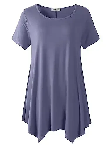 LARACE Short Sleeve Shirts for Womens Plus Size Tops Casual Summer Clothes Asymmetrical Tunic Blouses - LARACE