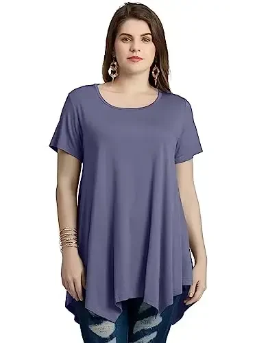 LARACE Short Sleeve Shirts for Womens Plus Size Tops Casual Summer Clothes Asymmetrical Tunic Blouses - LARACE (1)