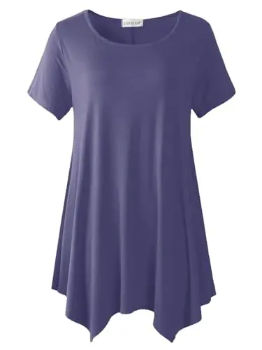 LARACE Short Sleeve Shirts for Womens Plus Size Tops Casual Summer Clothes Asymmetrical Tunic Blouses - LARACE