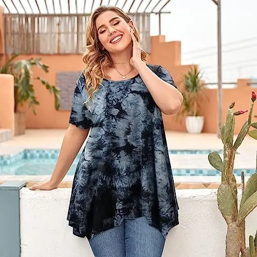 LARACE Short Sleeve Shirts for Womens Plus Size Tops Casual Summer Clothes Asymmetrical Tunic Blouses - 4