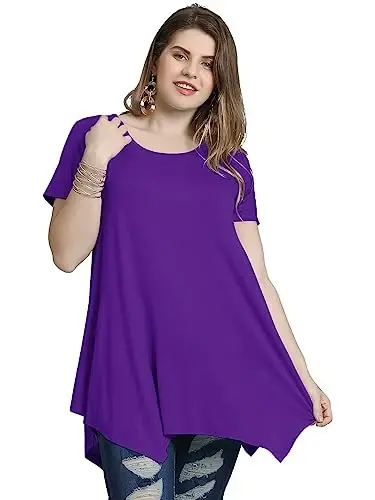 LARACE Short Sleeve Shirts for Womens Plus Size Tops Casual Summer Clothes Asymmetrical Tunic Blouses - 3