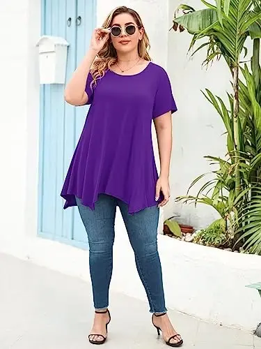 LARACE Short Sleeve Shirts for Womens Plus Size Tops Casual Summer Clothes Asymmetrical Tunic Blouses - 6
