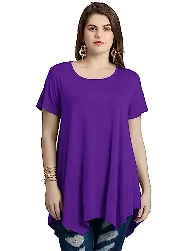 LARACE Short Sleeve Shirts for Womens Plus Size Tops Casual Summer Clothes Asymmetrical Tunic Blouses - LARACE (1)
