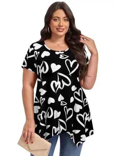 LARACE Short Sleeve Shirts for Womens Plus Size Tops Casual Summer Clothes Asymmetrical Tunic Blouses - LARACE (1)
