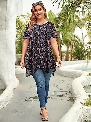LARACE Short Sleeve Shirts for Womens Plus Size Tops Casual Summer Clothes Asymmetrical Tunic Blouses - 6