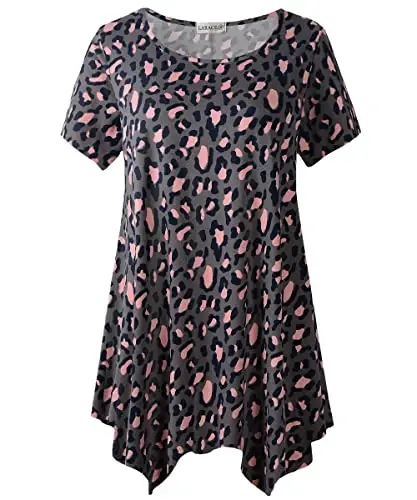 LARACE Short Sleeve Shirts for Womens Plus Size Tops Casual Summer Clothes Asymmetrical Tunic Blouses - 1