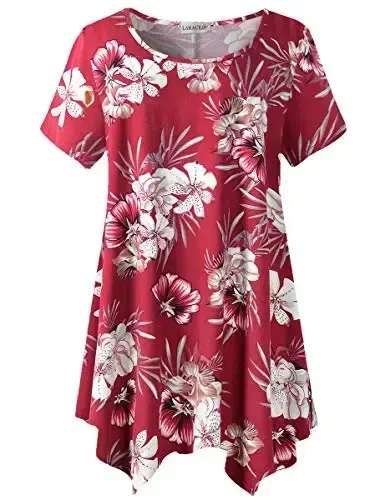 LARACE Short Sleeve Shirts for Womens Plus Size Tops Casual Summer Clothes Asymmetrical Tunic Blouses - LARACE