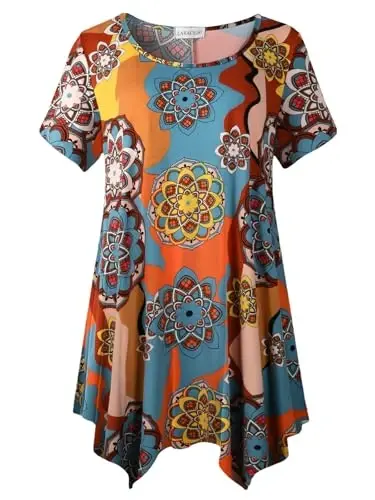 LARACE Short Sleeve Shirts for Womens Plus Size Tops Casual Summer Clothes Asymmetrical Tunic Blouses - 1
