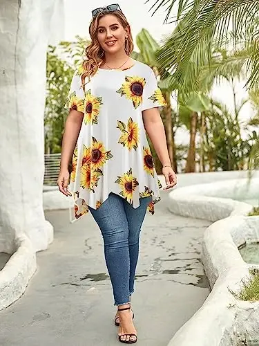 LARACE Short Sleeve Shirts for Womens Plus Size Tops Casual Summer Clothes Asymmetrical Tunic Blouses - 6