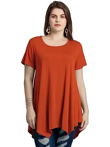 LARACE Short Sleeve Shirts for Womens Plus Size Tops Casual Summer Clothes Asymmetrical Tunic Blouses - LARACE (1)