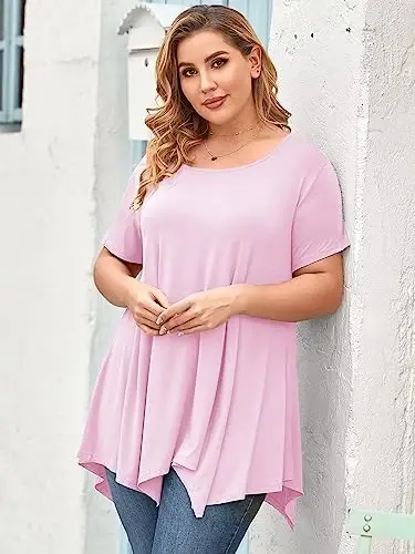 LARACE Short Sleeve Shirts for Womens Plus Size Tops Casual Summer Clothes Asymmetrical Tunic Blouses - 5