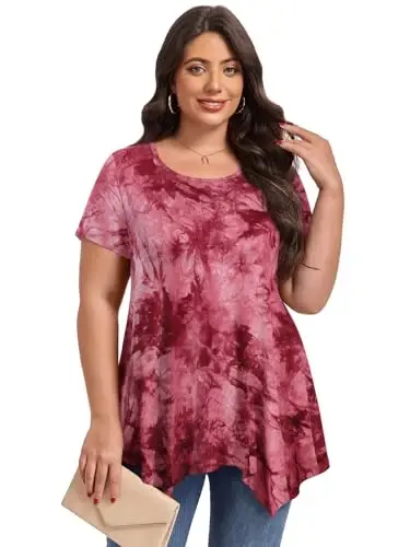 LARACE Short Sleeve Shirts for Womens Plus Size Tops Casual Summer Clothes Asymmetrical Tunic Blouses - LARACE (1)