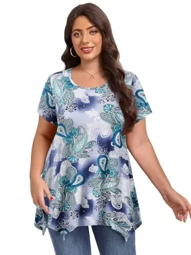 LARACE Short Sleeve Shirts for Womens Plus Size Tops Casual Summer Clothes Asymmetrical Tunic Blouses - 3