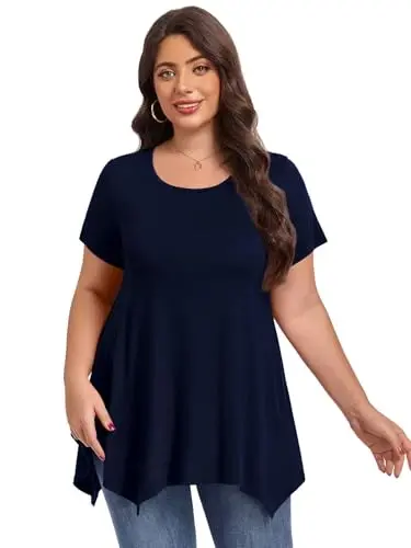 LARACE Short Sleeve Shirts for Womens Plus Size Tops Casual Summer Clothes Asymmetrical Tunic Blouses - 8
