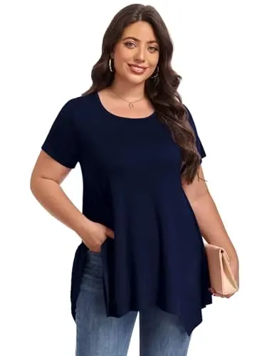 LARACE Short Sleeve Shirts for Womens Plus Size Tops Casual Summer Clothes Asymmetrical Tunic Blouses - 9