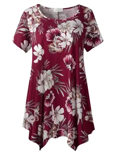 LARACE Short Sleeve Shirts for Womens Plus Size Tops Casual Summer Clothes Asymmetrical Tunic Blouses - 1
