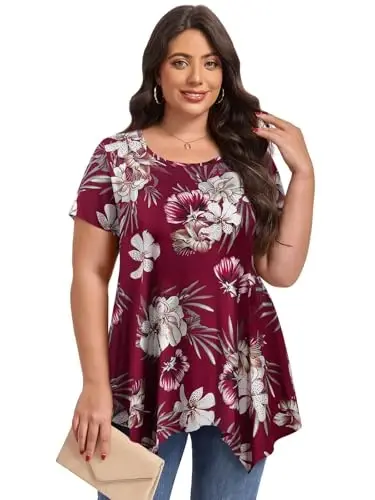 LARACE Short Sleeve Shirts for Womens Plus Size Tops Casual Summer Clothes Asymmetrical Tunic Blouses - LARACE (1)