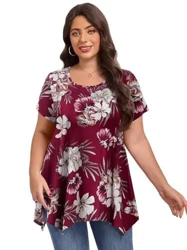 LARACE Short Sleeve Shirts for Womens Plus Size Tops Casual Summer Clothes Asymmetrical Tunic Blouses - 3