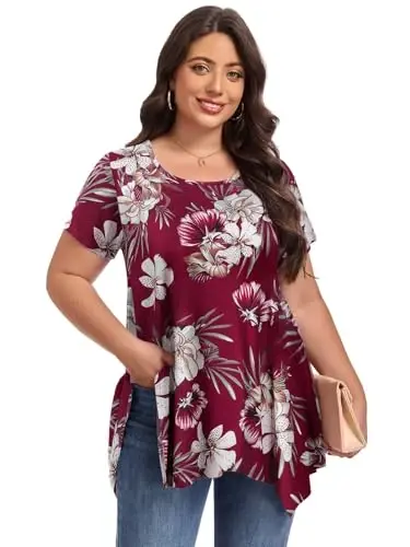 LARACE Short Sleeve Shirts for Womens Plus Size Tops Casual Summer Clothes Asymmetrical Tunic Blouses - 4
