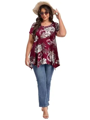 LARACE Short Sleeve Shirts for Womens Plus Size Tops Casual Summer Clothes Asymmetrical Tunic Blouses - 5