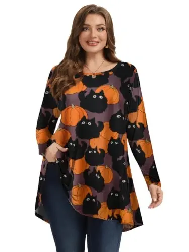 LARACE Long Sleeve Tunic Tops for Women Plus Size Fall Shirts for Legging | Round Neck, 95% Rayon, Soft & Breathable, Flowy Hem to Hide Belly, Suit for Fall & Winter, to Wear with Leggings, M-6X - LARACE (1)
