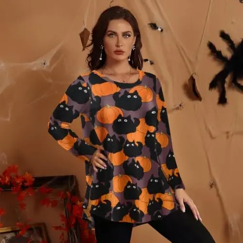 LARACE Long Sleeve Tunic Tops for Women Plus Size Fall Shirts for Legging | Round Neck, 95% Rayon, Soft & Breathable, Flowy Hem to Hide Belly, Suit for Fall & Winter, to Wear with Leggings, M-6X - 4