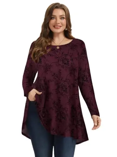 LARACE Long Sleeve Tunic Tops for Women Plus Size Fall Shirts for Legging | Round Neck, 95% Rayon, Soft & Breathable, Flowy Hem to Hide Belly, Suit for Fall & Winter, to Wear with Leggings, M-6X - LARACE (1)
